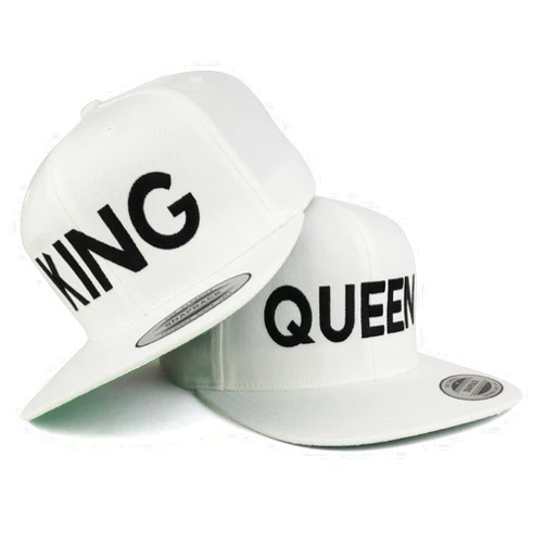 Trendy Apparel Shop King and Queen Embroidered Flat Bill Snapback Off White Cap - 2pc Pack