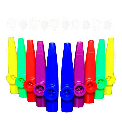 Crystaljun 10Pcs Plastic Kazoos With 20Pcs Kazoo Flute Diaphragms,Multi Colors Kazoo Musical Instruments.