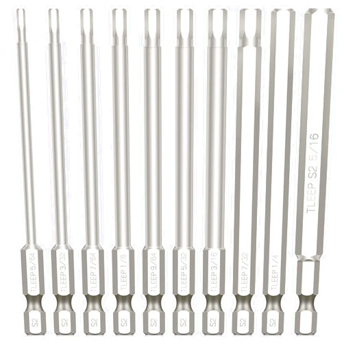 TLEEP 10 x 100MM 1/4 Inch Hex Head Allen Wrench Drill Bits, SAE 5/16” to 5/64”, Magnetic Tips Screwdriver Socket Bit Set for IKEA Type Furniture, S2 Steel 5/16 inch to 5/64 inch, Silver