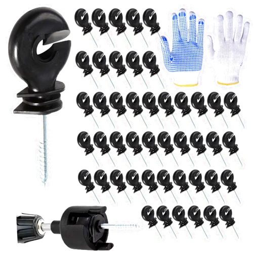 AI.YUYU 50 PCS Black Electric Fence Insulator,Screw-in Insulator Fence Ring Post Wood Post Insulator and 1 Pcs Free Insulator Socket Tool,Grid System Accessories for Animal Husbandry Electronic