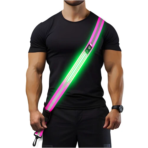 Bighaki808 LED Running Gear High Visibility Reflective Belt Sash, Adjustable Night Walking Safety Gear, Rechargeable Light Up Running Reflective Belt for Runners Walkers Men Women