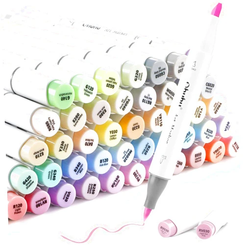 Ohuhu Pastel Markers Brush Tip - 48 Pastel Colors Double Tipped, Marker Set of Honolulu Sweetness for Artist Adults Coloring Sketching Illustration- Brush & Chisel- Alcohol-based Refillable Ink