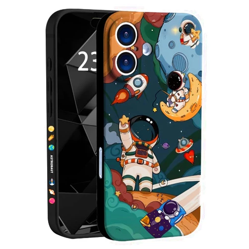 WOFOLE Compatible with iPhone 16 Case for Boys Girls Cute Cartoon Astronaut Rocket Design Aesthetic Shockproof Designer Cool Phone Case for iPhone 16