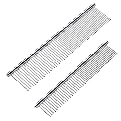 Cafhelp 2 Pack Dog Combs with Rounded Ends Stainless Steel Teeth, Cat Comb for Removing Tangles and Knots, Professional Grooming Tool for Long and Short Haired Dog, Cat and other pets, 6.3IN/7.4IN