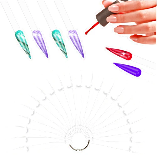 Fansunta 300 Pieces Nail Swatch Sticks Stiletto, Nail Polish Color Sample Sticks, Nail Display Sticks with Metal Ring, nail color swatches for Showing Nail Art