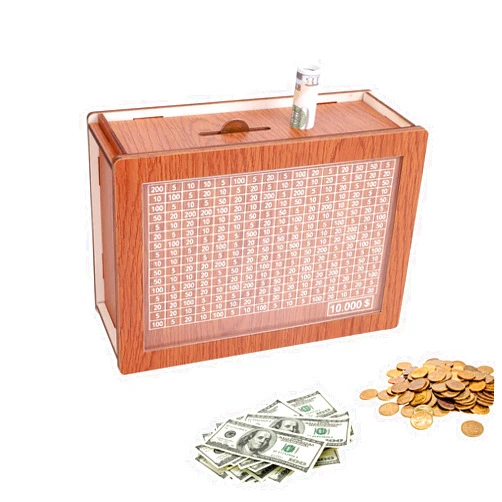 XHKMIHALP Wooden Piggy Bank for Adults Kids Assembled Wooden Coin Bank for Boys and Girls Money Bank Box with Counting Target and Marking Pen for Birthday Gifts and Friends ($10000), Medium, Brown