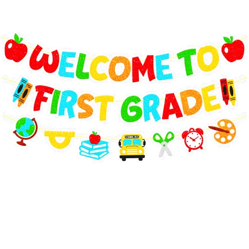 Lonkisyl Welcome To First Grade Banner First Day of 1st Grade Banner Welcome Back to School New Grade Theme Decorations Elementary School Classroom Party Decoration
