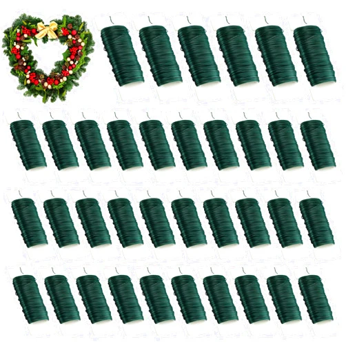Ferraycle 24 Pack Green Floral Wire 38 Yards 22 Gauge Flexible Paddle Wire Florist Wire Christmas Wire Green Wire for Crafts, Christmas Wreaths Tree, Garland and Floral Flower Arrangements