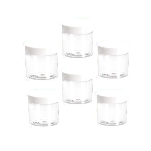 CDZHH 6 Pack 2 oz Plastic Pot Jars Round Clear Leak Proof Plastic Cosmetic Container Jars with White Lids for Travel Storage Make Up, Eye Shadow, Nails, Powder, Paint, Jewelry (White-2 oz)