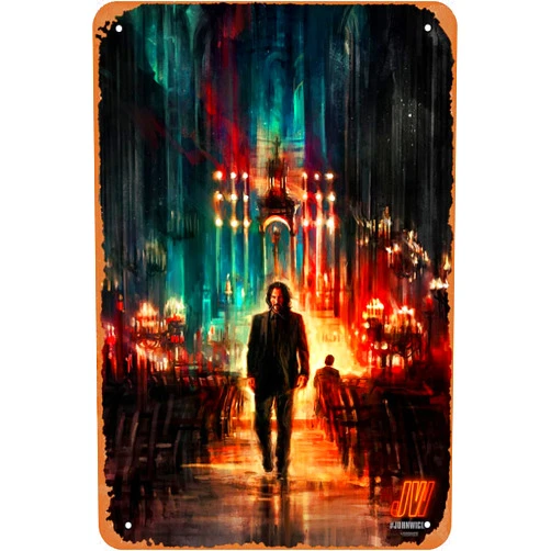 Msukeer Vintage Tin Sign John Wick Movie Poster for Cafe Bar Man Cave Garage Home Wall Art Decor Retro Metal Sign 12 X 8 inch