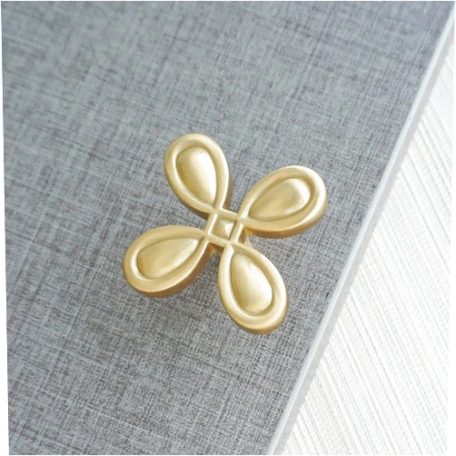 MFYS Brass Drawer Knobs for Cabinets Brushed Brass Cabinet Pulls Leaf Drawer Pulls Gold Cabinet Knob Hardware (1, Four Leaf Clover)