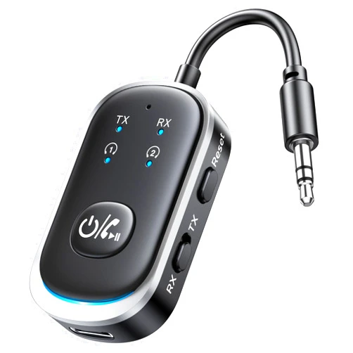 RIWUSI 2 in 1 Bluetooth Transmitter Receiver, Wireless Bluetooth 5.3 Adapter - Dual Pairs for AirPods, All Headphones, Use with 3.5mm Aux Audio Jack on Airplane, Home/Car Stereo, Gym, iPad/Tablets