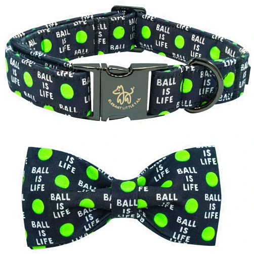 Elegant little tail Dog Collar, Balls Print Dog Collar with Bow Tie Summer Dog Collar Pet Collar Boy Girl Cute Bowtie Collar Dog for Small Medium Large Dogs