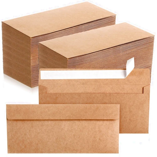 Jutom 500 Pcs Kraft Envelopes Letter Size Bulk #10 Business Strong Sealed 4-1/8 x 9-1/2 in Flap Office Printable Mailing Envelopes Windowless Invisible (Brown)