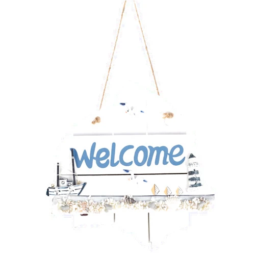 Quekas Nautical Beach Welcome Sign - Wall Art Wooden Wall Hanging Ornament Ocean Coastal Wooden Decor Starfish Mediterranean Themed Decorative for Door Bathroom Living Room Home Decoration 11 x 10 Inch