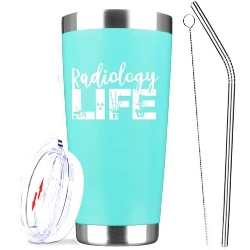 ATHAND X-Ray Radiology Tech Tumbler, 20oz Insulated Stainless Steel Travel Coffee Mug with Lid & Straw, Funny Radiologic Technologist Gift,Personalized Graduation Gift for Radiology Student（Green）