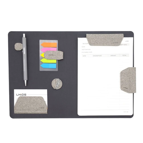 LHiDS Creative Magnetic Business Portfolio Resume Padfolio Organizer, A5 Folder with Clipboard, Paper Clip, Writing Pad, Magnetic Closure for Work, School and More, Grey