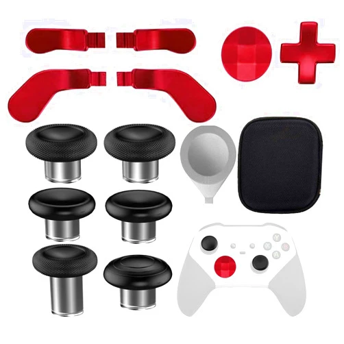 Rzzhgzq 17 in 1 Accessories Kit for Xbox Elite Series 2 Controller, Full Set of Thumbsticks Replacements for Xbox Elite 2 Core with 6 Swap Joysticks, 4 Paddles, 2 D-Pads, 3 Tool and 1 Bag (Red)