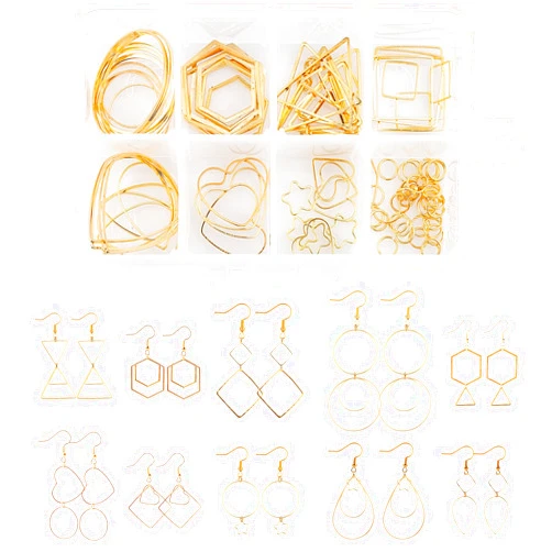 SUNNYCLUE 1 Box DIY 10 Pairs Geometric Hollow Squares Earrings Making Starter Kit Classic Drop Dangle Round Square Geometric Jewelry Making Supplies Craft for Beginners Instruction