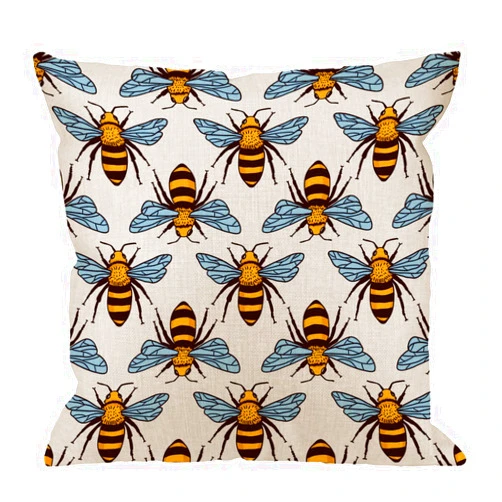HGOD DESIGNS Bees Pillow Case,Decorative Throw Pillow Cover Honey Bee Pillow Cases Cotton Linen Outdoor Indoor Square Cushion Covers for Home Sofa Couch 18x18 inch Yellow