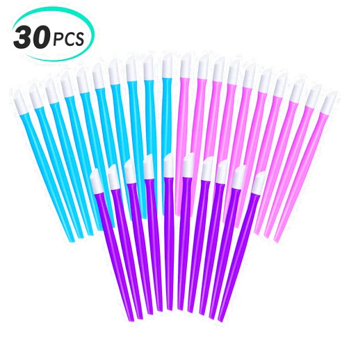 AOGATO Alcoon 30 Pieces Rubber Nail Cuticle Pusher Tipped Plastic Handle Nail Art Tool Rubber Tipped Nail Cleaner (10 Pink, 10 Blue, 10 Purple)