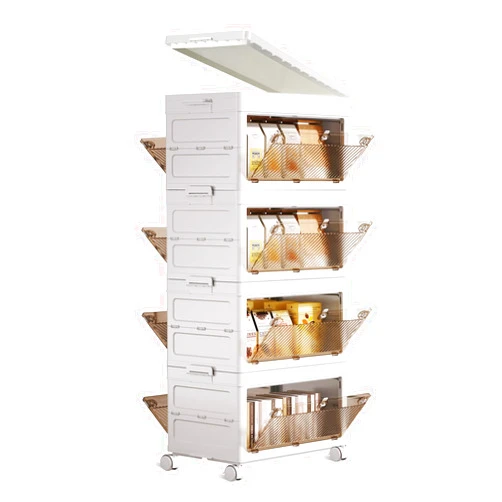 Wamnexti 4 Tier Stackable Plastic Storage Bins with Lid & Wheel, 144QT Collapsible Storage Boxes, Folding Closet Organizers and Storage for Living Room, Bedroom, Office, Dorm