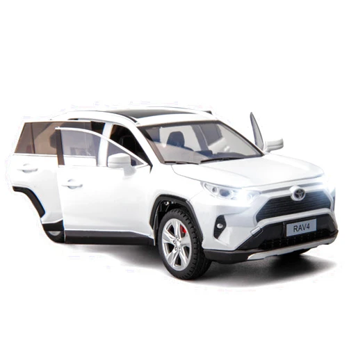 BDTCTK 1/24 Compatible for RAV4 Model Car, Zinc Alloy Diecast Collectible Pull Back Toy car with Sound and Light for Kids Boy Girl Gift White