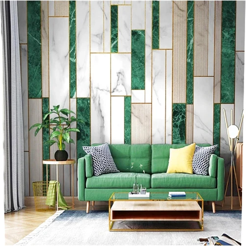 BEVEPE Abstract Green Geometric Marble Wall Murals, Modern Custom Mural Wallpaper, 3D Wallpaper Mural Clear Picture Dry Without Bubbles Apply to Adults Study Room（78.7