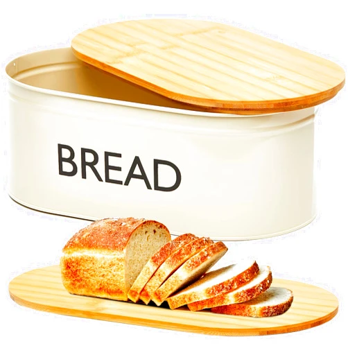 RoyalHouse Premium Metal Bread Box with Bamboo Lid, Stainless Steel Large Bread Bin Storage Container And Organizer for Kitchen Countertop, Vintage Style Kitchen Decor