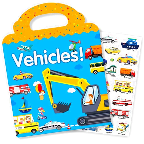 RUSON Reusable Sticker Book for Kids, Vehicles Truck Stickers Educational Learning Toys Travel Stickers Activity Books for Toddler Girls Boys Age 3+ Birthday Gifts