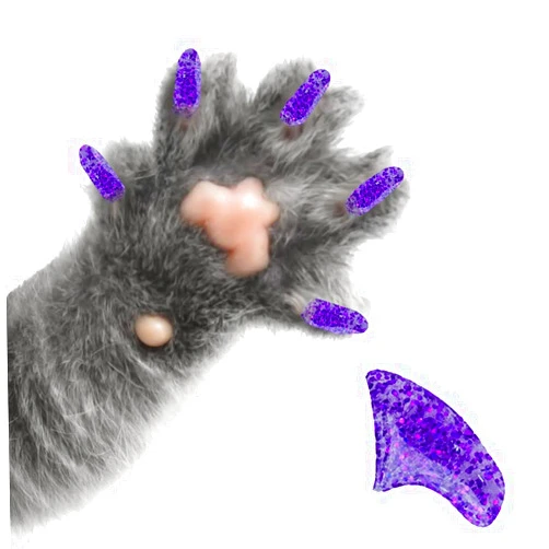 Pretty Claws 60 Piece Soft Nail Caps with Adhesive for Cat Claws - Amethyst Glitter Small