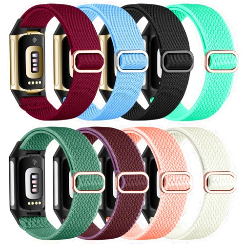 Zspoly 8 Pack Stretchy Nylon Bands Compatible with Fitbit Charge 6 Bands/Fitbit Charge 5 Bands, Elastic Soft Adjustable Straps Sport Replacement Wristbands for Men and Wome