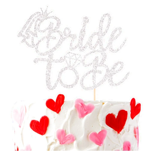 ZHUOWEISM 1 PCS Bride to Be Cake Topper with Glitter Ring Bridal Shower Cake Pick Decorations for Wedding Engagement Theme Bachelorette Party Supplies Silver