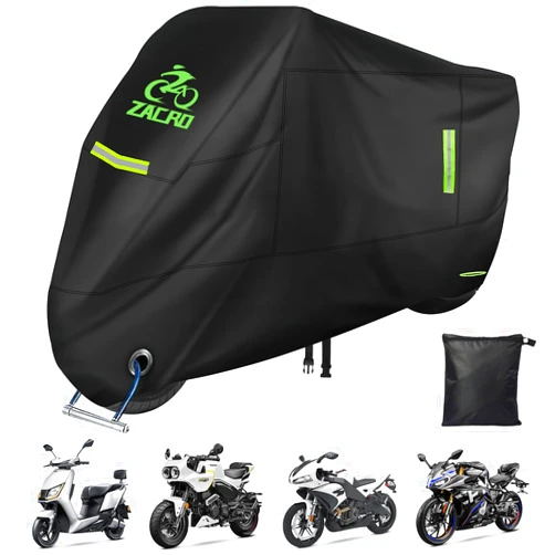 Zacro 420D Heavy Duty Motorcycle Cover, Waterproof Outdoor All Weather UV Dust Snow Proof, Universal Fit for Harley Honda Yamaha Suzuki Scooter Dirt Bike