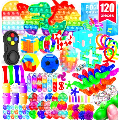 MOZACI Fidget Toys, 120 Pack Fidgets Set Stocking Stuffers for Kids Party Favors Autism Sensory Toy Bulk Adults Kids Boys Girls Teens Stress Autistic ADHD Anxiety Carnival Treasure Classroom Prizes