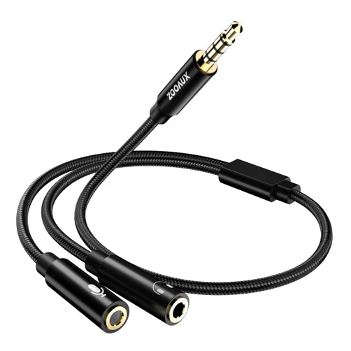 ZOOAUX Headphone Mic Splitter, Microphone and 3.5mm Audio Adapter, CTIA Stereo Jack Y Cable Compatible for Gaming Headset with Separate Audio Microphone Jacks (Not for 2 Headphones)
