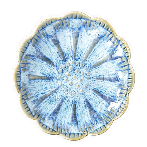 JAMEND CLXP Lotus Ring Holder Dish Small Indoor Ash Tray, Ceramic Dessert Plate Trinket Jewelry Holder Organizing Necklace Earrings for Parents Friends Sister, All Jewelries Are NOT Included, Retro Blue.