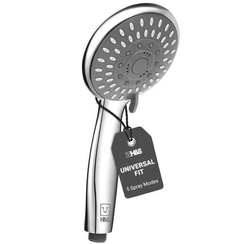 H&S Universal Handheld Shower Head with High and Low Water Pressure - Hand Showerhead with 5 Different Spray Modes - Powerful Chrome Replacement - Also for RV or Camper