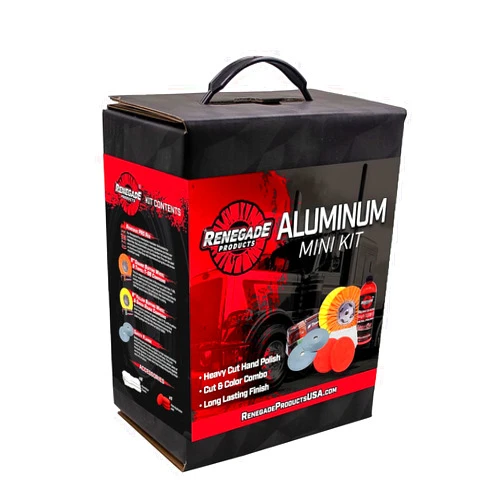 Renegade Products Aluminum Polishing Mini Kit Complete with Buffing Wheels, Buffing Compounds, Right Angle Grinder Safety Flange, Pro Red Hand Polish and Microfibers