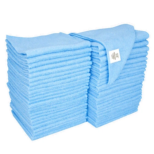 S&T INC. Microfiber Cleaning Cloths, Reusable and Lint-Free Towels for Home, Kitchen and Auto, 50 Pack, Light Blue