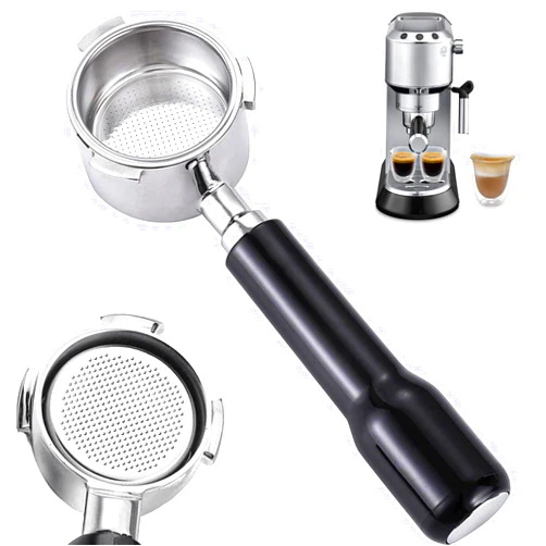 JUSTHERE 51mm Bottomless Portafilter for Delonghi Dedica EC680, EC685,SMEG and EUPA Coffee Machines, 3-Ear Design, Stainless Steel 51mm portafilter with Stainless Steel Double Shot Capacity Cup Filter Basket
