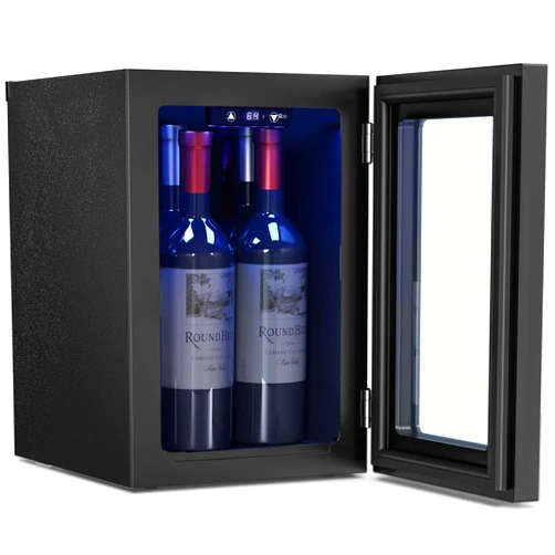 Antarctic Star 0.6Cu. Ft. Freestanding Counter-top Wine Cellar Mini Fridge, 4-Bottle Red Wine Beverage Refrigerator, Quiet, Portable, LED Light and Display, 40-61 ℉, Black