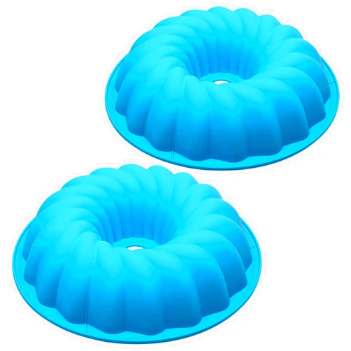 Alimat PluS 2 Pack Blue Silicone Jello Molds 9 Inch, Cake Molds for Baking, Fluted Tube Gelatin Molds, Silicone Cake Pans for Baking Jello, Pound Cake, Gelatin