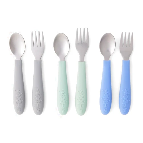 Elk and Friends Kids Silverware with Silicone Handle | Childrens Safe Flatware | Toddler Utensils | Baby Spoons + Forks | Stainless Steel Cutlery | Dishwasher Safe | 6 Pieces