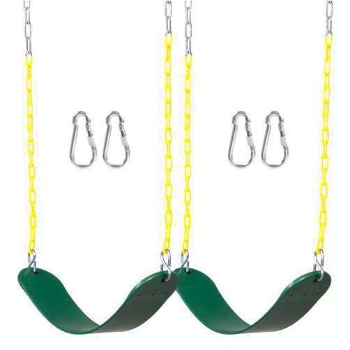DECORLIFE 2-Pack Swing Seats for Swing Set, Support 330lb, Swings Replacement Kits with Coated Chains for Kids Adults, Swing Set Accessories with Snap Hooks for Outdoor Backyard Playground, Green