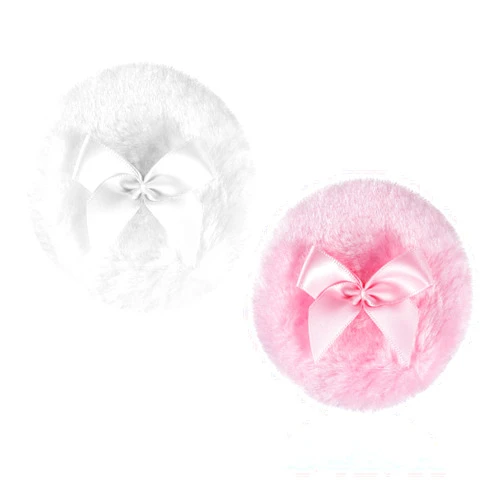 Piriuuo 2 Pcs Large Fluffy Powder Puff, 3.5 Inch Face Body Powder Puff Soft Washable Reusable Velour Dusting Powder Puff Loose Powder Puffs Wet Dry Makeup Tool (White & Pink)