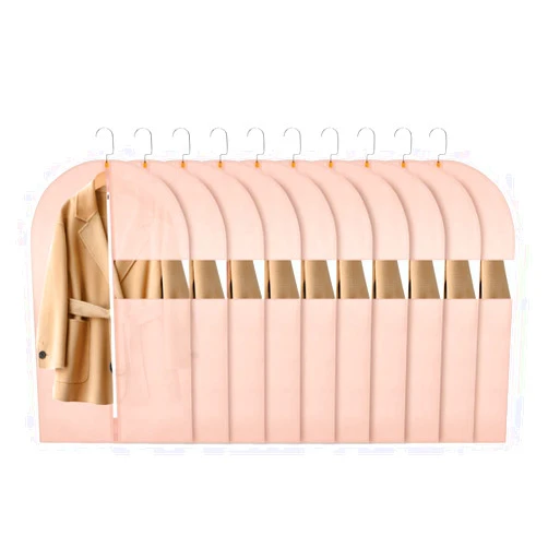 SNHTLS Hanging Garment Bags Suit Bags(Set of 10) Dust Cover Breathable Dress Bag for Closet Clothes Storage or Travel- Pink 24'' x 40''