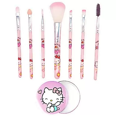 Rondlaho 7 PCS Kitty Makeup Brush with Kitty Cat Mirror-Cosmetic Makeup Brush Set Tool Kit Set Brush Set Best Gift for Young Girl Women