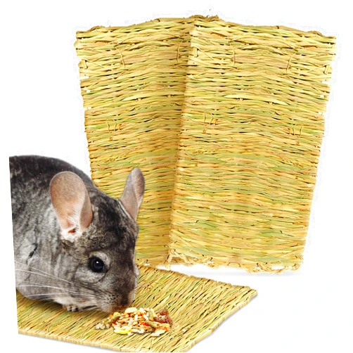 SunGrow 3 Pack Chinchilla Grass Mat, 8” x 11”, Bunny Foraging Straw Bedding Floor Mat for Rabbit Cages and Nesting Box Sleeping, Chew Mat Bed for Guinea Pig, Squirrel, Hamster, Cat and Small Animal