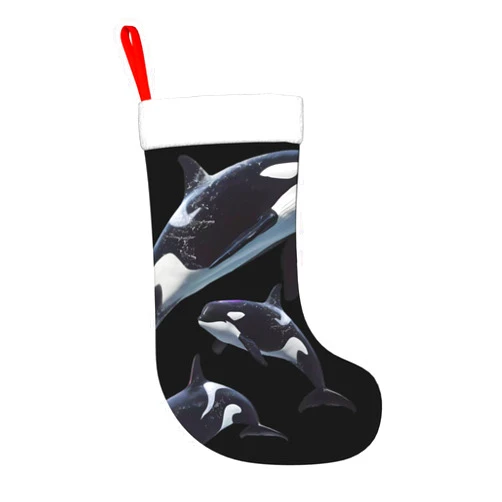 Loklneyk Christmas Stocking 17.7 Inch Animal Killer Whales Family Christmas Mantel Stocking Fireplace Hanging Xmas Decorations for Family Holiday Season Party Decor
